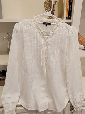 Quince White Button-Front Long-Sleeve Blouse